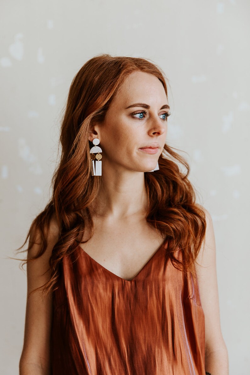 Nora in Vanilla Bean Statement Earrings Handmade Polymer Clay and Brass Earrings