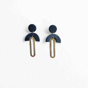 Colette in Black Handmade Polymer Clay and Brass Earrings Statement Earrings image 6