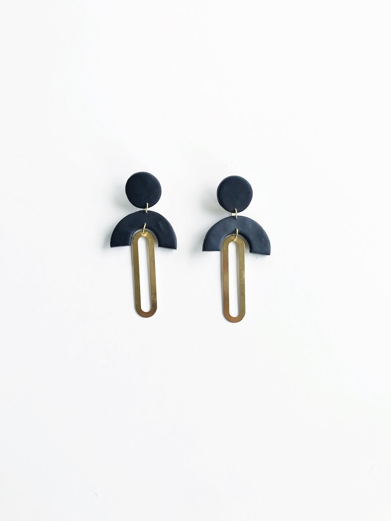 Colette in Black Handmade Polymer Clay and Brass Earrings Statement Earrings image 6