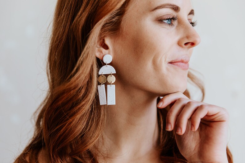 Nora in Vanilla Bean Statement Earrings Handmade Polymer Clay and Brass Earrings