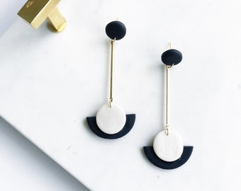 Coraline in Silver and Black - Handmade Polymer Clay and Brass Earrings | Statement Earrings