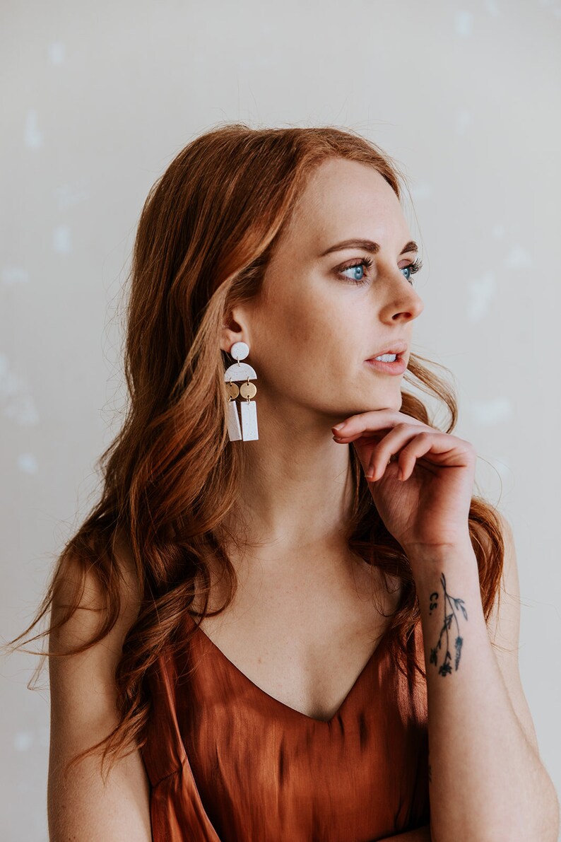 Nora in Vanilla Bean Statement Earrings Handmade Polymer Clay and Brass Earrings