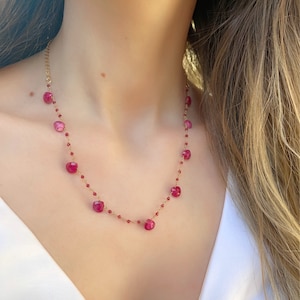 Emerald Root Rosary Necklace - Ruby - Labradorite in 925 Sterling Silver 21k Gold Plated and 14k Gold Filled