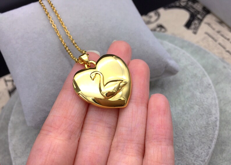 Swan Odette Heart Locket Necklace Swan Pendant Etsy