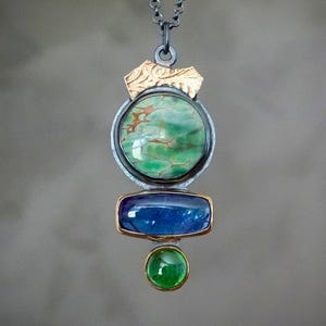 Woodland station Variscite, tanzanite and tsavorite pendant