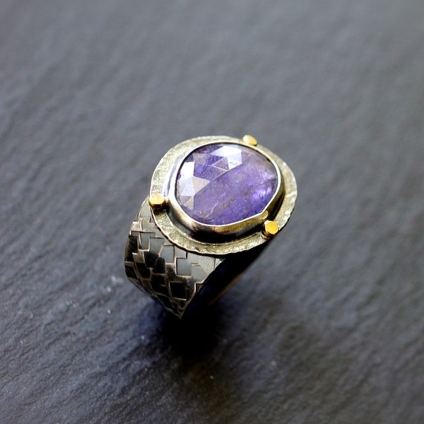 Tanzanite ring with 22K gold...............Azure Skies.