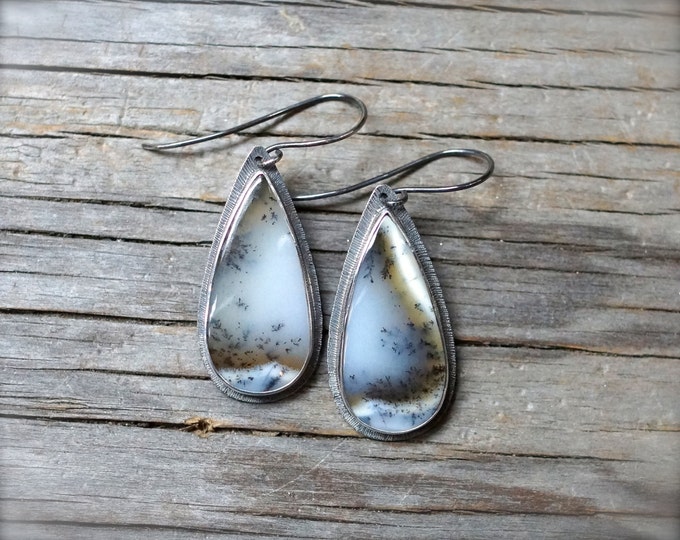 Dendritic Opal Earrings. Sterling Silver Merlinite Earrings. - Etsy