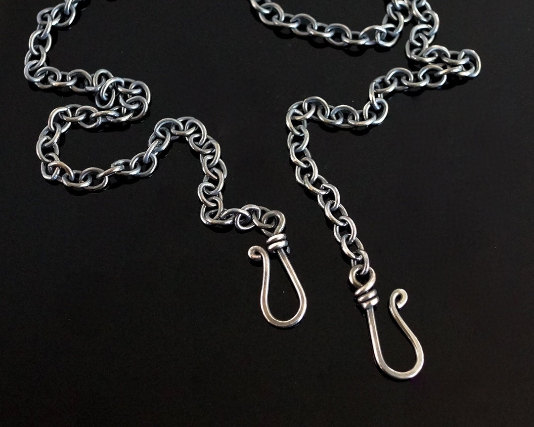 Sterling Silver Chain With Two Hook Clasps. Oxidized Silver Etsy