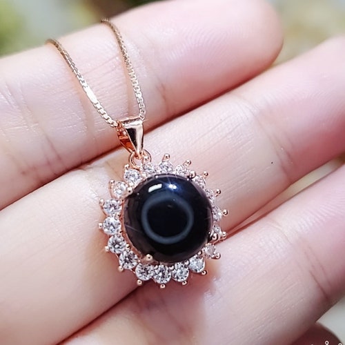 Black Onyx Necklace Rose Gold Halo 