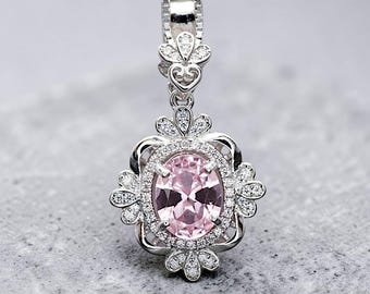 Pink Morganite Necklace - Sterling Silver Flower Gemstone 2.5 CT Morganite Pendant #643