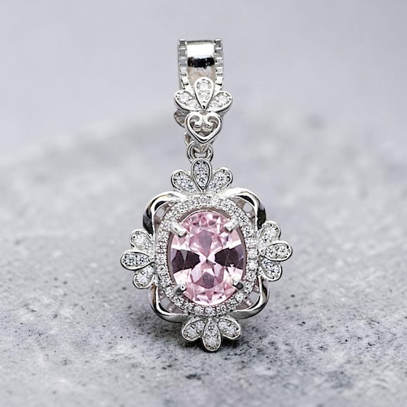 Pink Morganite Necklace - Sterling Silver Flower Gemstone 2.5 CT Morganite Pendant #643
