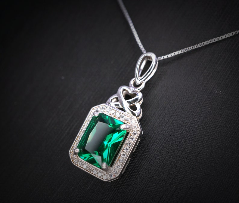 Emerald Necklace Rectangle Diamond Sterling Silver 3.5 CT - Etsy