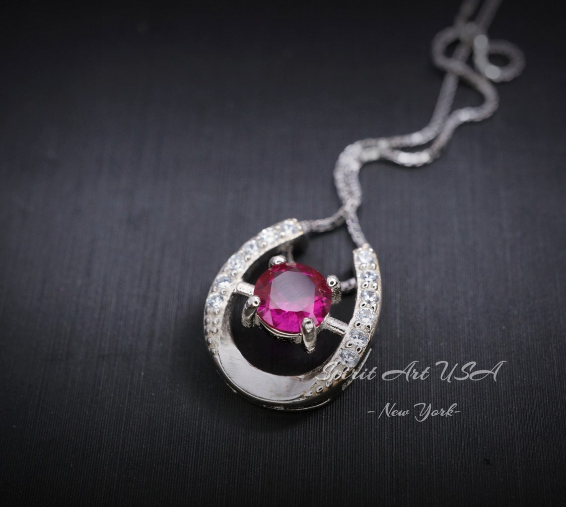 Ruby Horseshoe Necklace Sterling Silver Tiny Dainty Diamond Etsy