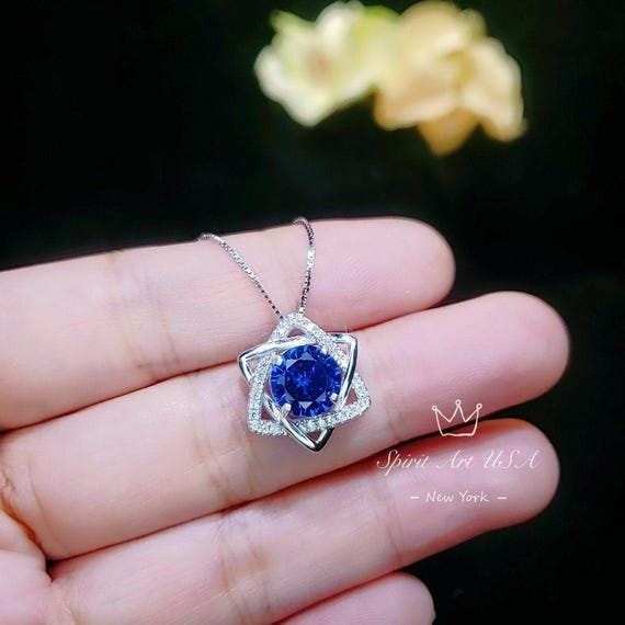 2 CT Blue Sapphire Necklace - Gemstone David Star Necklace -  September Birthstone -  Dainty  Blue Sapphire Pendant #445
