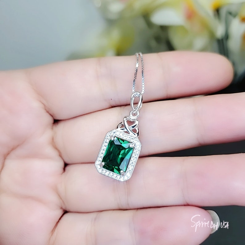 Emerald Necklace Rectangle Diamond Sterling Silver 3.5 CT Etsy