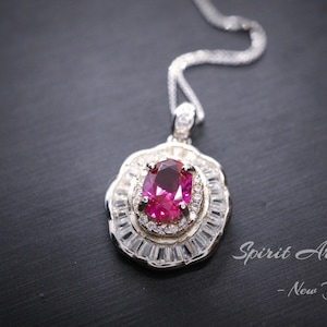 Tiny Ruby Necklace Gemstone Lotus 1 ct Red Gemstone Pendant  White Gold Plated Tiny July Birthstone #543