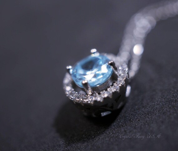 Tiny Blue Aquamarine Choker  - 18KGP @ Sterling Silver - Minimalist Aquamarine Necklace 040