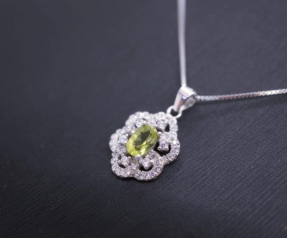 Super Tiny Natural Peridot Necklace Sterling Silver Flower OF Life Green Gemstone August Birthstone Jewelry 1052