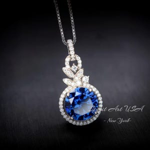 3.8 CT Blue Sapphire Necklace - 18KGP Sterling Silver Flower Petal - September Birthstone -  Unique Design Sapphire Pendant #580