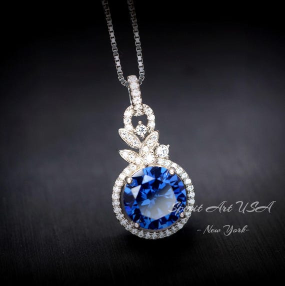3.8 CT Blue Sapphire Necklace - 18KGP Sterling Silver Flower Petal - September Birthstone -  Unique Design Sapphire Pendant #580