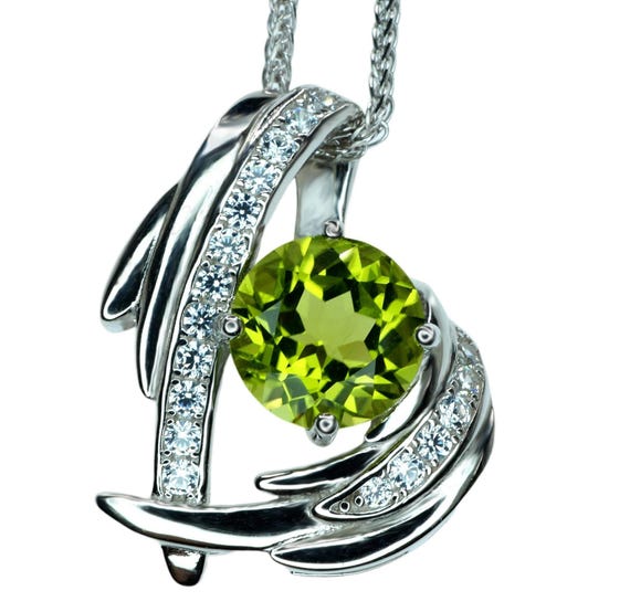 Genuine Peridot Necklace Angel Wing Necklace  18KGP @ Sterling Silver - August Birthstone - Natural Protective Green Gemstone Jewelry #911