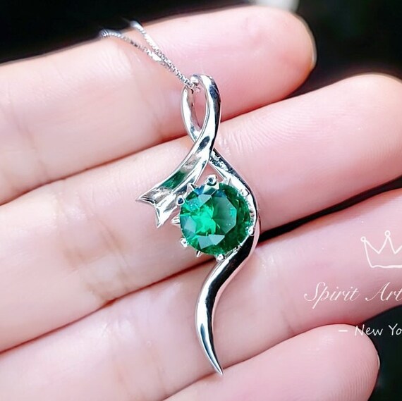 2 CT Round Emerald Necklace Sterling 