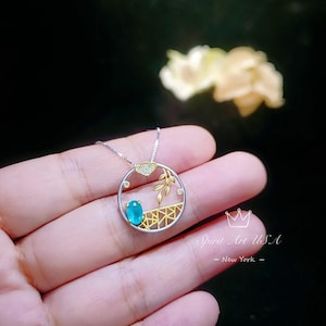 Romantic Poetic Paraiba Tourmaline Necklace  sterling Silver Unique Style Tiny Paraiba Necklace  Artistic green blue gemstone #293