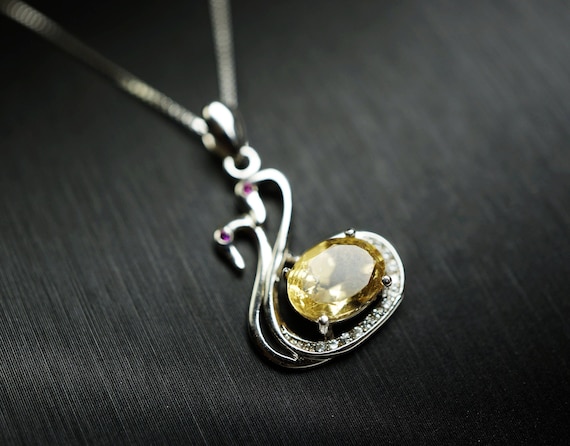 Citrine Necklace - Sterling Silver Coupon Swan Necklace - Chakra Healing Tiny 925 Silver Box Chain Citrine Healing Pendant Yoga Jewelry 1107