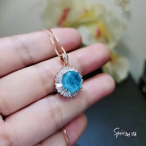 Paraiba Necklace - Rose Gold Coated Sterling Silver Solitaire  4 CT Blue Paraiba Tourmaline Necklace #378