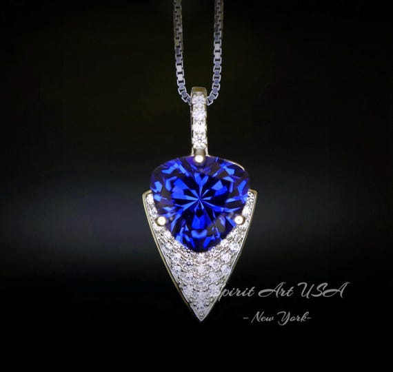 Large Trillion Cut Blue Tanzanite Necklace - 18KGP Sterling Silver - Protective Queen's  Guard Sword Pendant -  December Birthstone #766