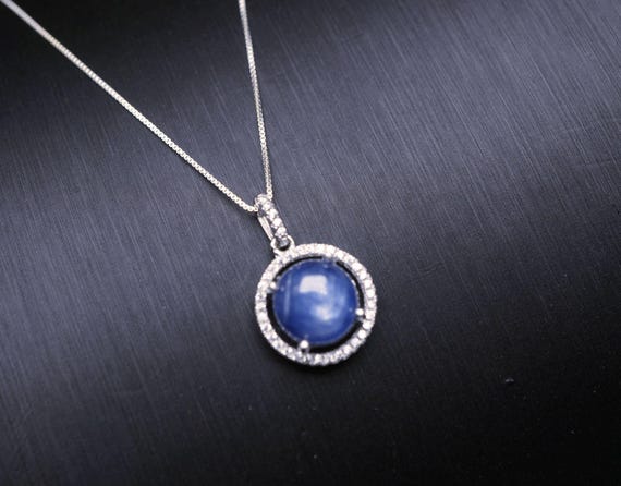 Blue Kyanite Necklace -  Sterling Silver Kyanite Jewelry, Blue Kyanite Pendant - Round Crown Necklace 1111