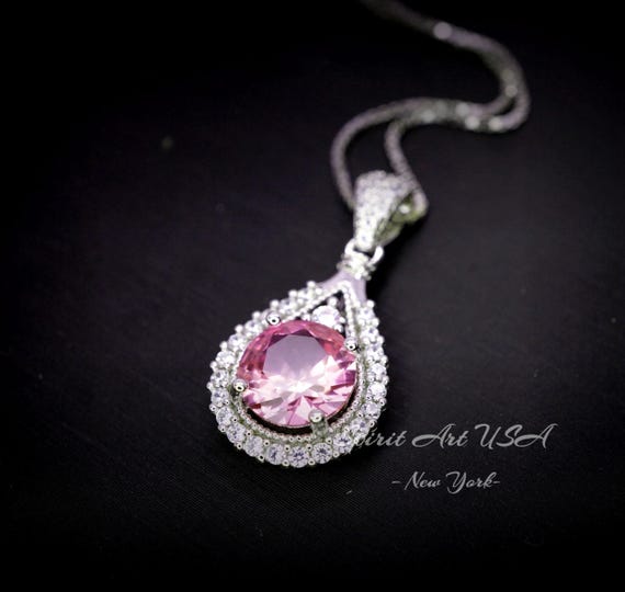 Pink Tourmaline Round Necklace - Fuchsia Tourmaline Sterling Silver 8mm 1.5Ct  Pink Gemstone #387
