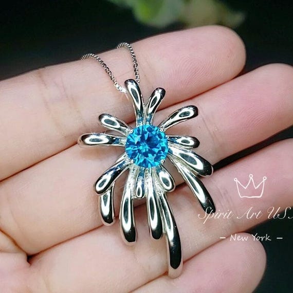 Blue Topaz  Necklace - Sterling Silver Firework Necklace - 18KGP - November Birthstone #704