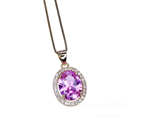 Pink Tourmaline Necklace Solitaire Pendant, October Birthstone Jewelry, 18K Gold Plated Sterling Silver,  Chain Gift for Her #198