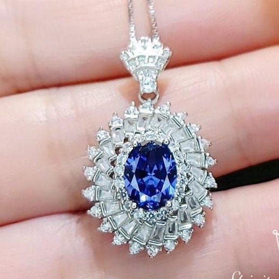 Tanzanite Necklace - 925 Sterling Silver  Gemstone Spiral Swirl Gorgeous Lab created Energic Tanzanite Gemstone #795