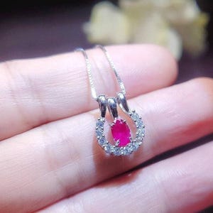 Tiny Ruby Necklace Horseshoe Style -  18KGP @ Sterling Silver - July Birthstone - One necklace two wearing - Minimalist Ruby Jewelry #188