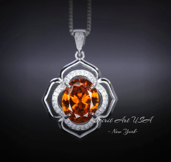 Red Orange Sunstone Jewelry - Flower Of Life Large  5 Ct Orange Sapphire Pendant Sterling Silver Tangerine Spessartite Garnet Necklace #637