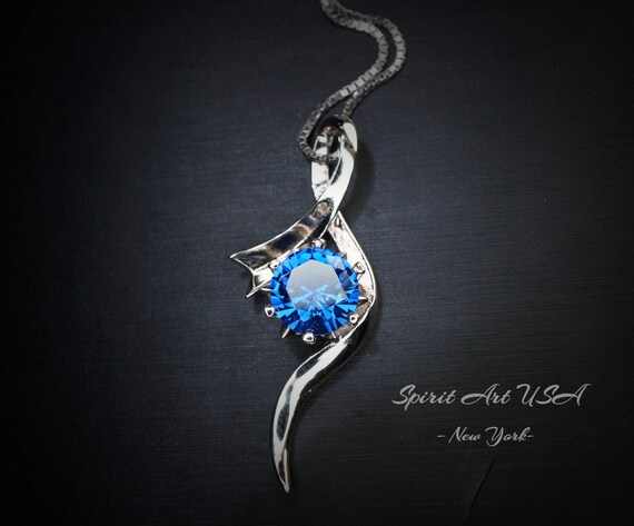 Blue Sapphire Necklace White Gold Sterling Silver Dynamic Bow Swirl 2 CT Blue Pendant September Birthstone Infinity S Style  #558