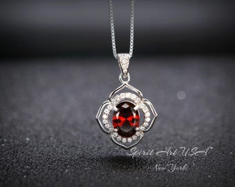 Garnet Necklace Sterling Silver flower of Life Red Gemstone Dainty Orange Spessartite Garnet Jewelry Tiny Garnet Choker Chakra Healing 1124
