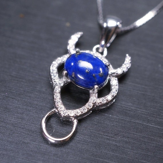 Lapis Lazuli Necklace, Sterling Silver Buffalo Minimalist Animal