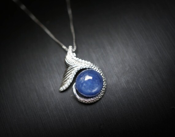 Dainty Natural Blue Kyanite Necklace - Sterling Silver Mermaid Pendant Throat Chakra Healing