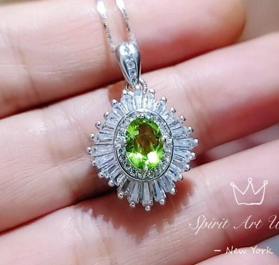 Genuine Peridot Necklace - 18kgp @ Sterling Silver Natural Green Peridot Olivine Necklace -   August Birthstone Anniversary Green #619