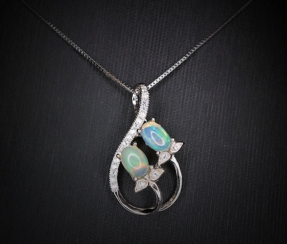 Genuine Ethiopian Fire Opal Necklace - Sterling Silver Leaf Dainty Opal  October Birthstone Necklace #433