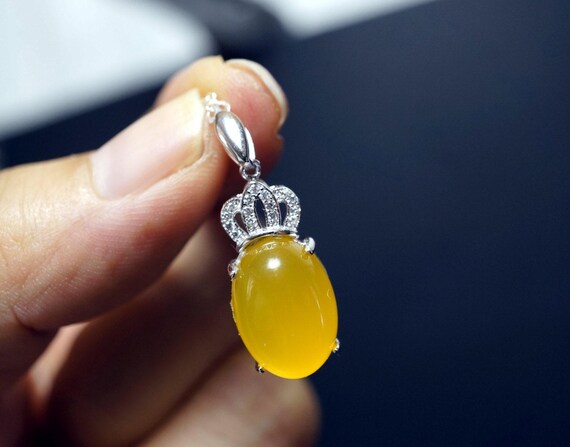 Diamond Crown Yellow Onyx Necklace  White Gold Plated sterling silver chain November birthstone  1033