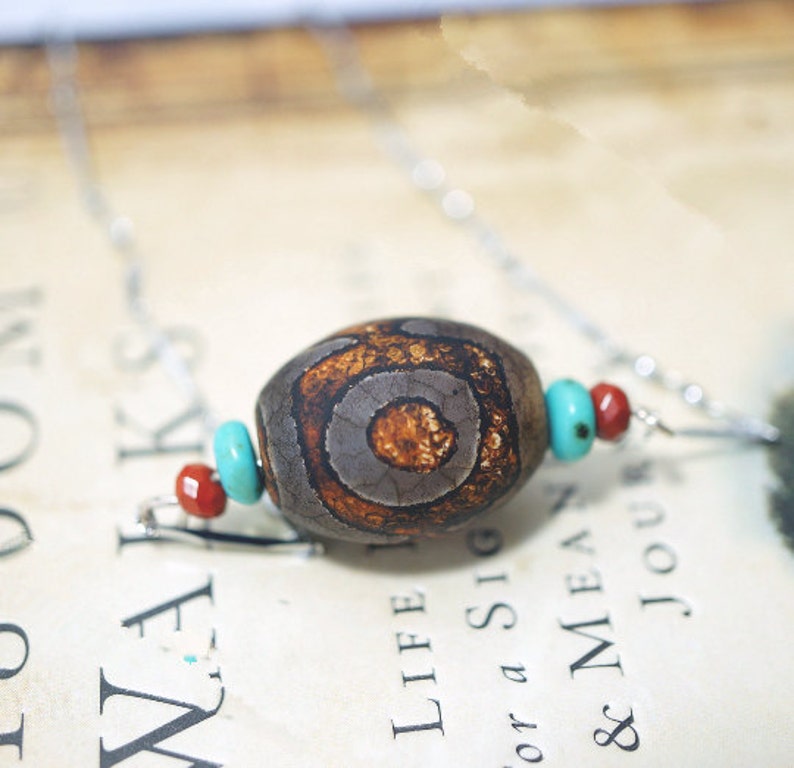 Dzi Necklace Dzi Pendant Dzi Beads Mala Necklace Boho Necklace Stone Necklace Fengshui Necklace Tibetan Dzi Necklace Dzi Stone Choker