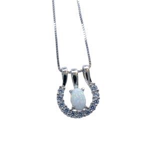 Opal Necklace - Tiny Horse shoe Pendant - 18KGP @ Sterling Silver - Mini Small Opal Jewelry Pendant horseshoe jewelry #186