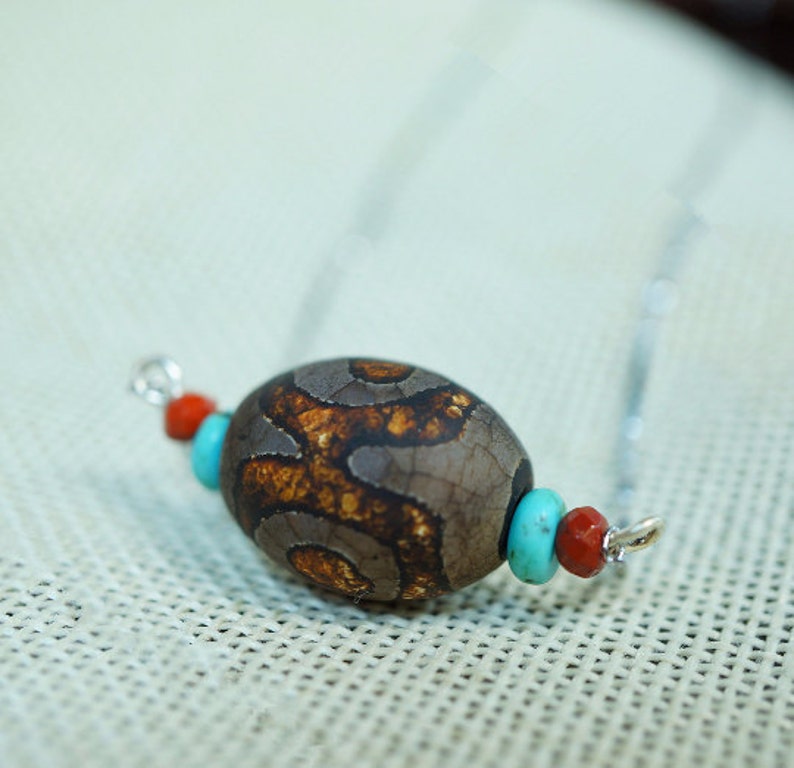 Dzi Necklace Dzi Pendant Dzi Beads Mala Necklace Boho Necklace Stone Necklace Fengshui Necklace Tibetan Dzi Necklace Dzi Stone Choker