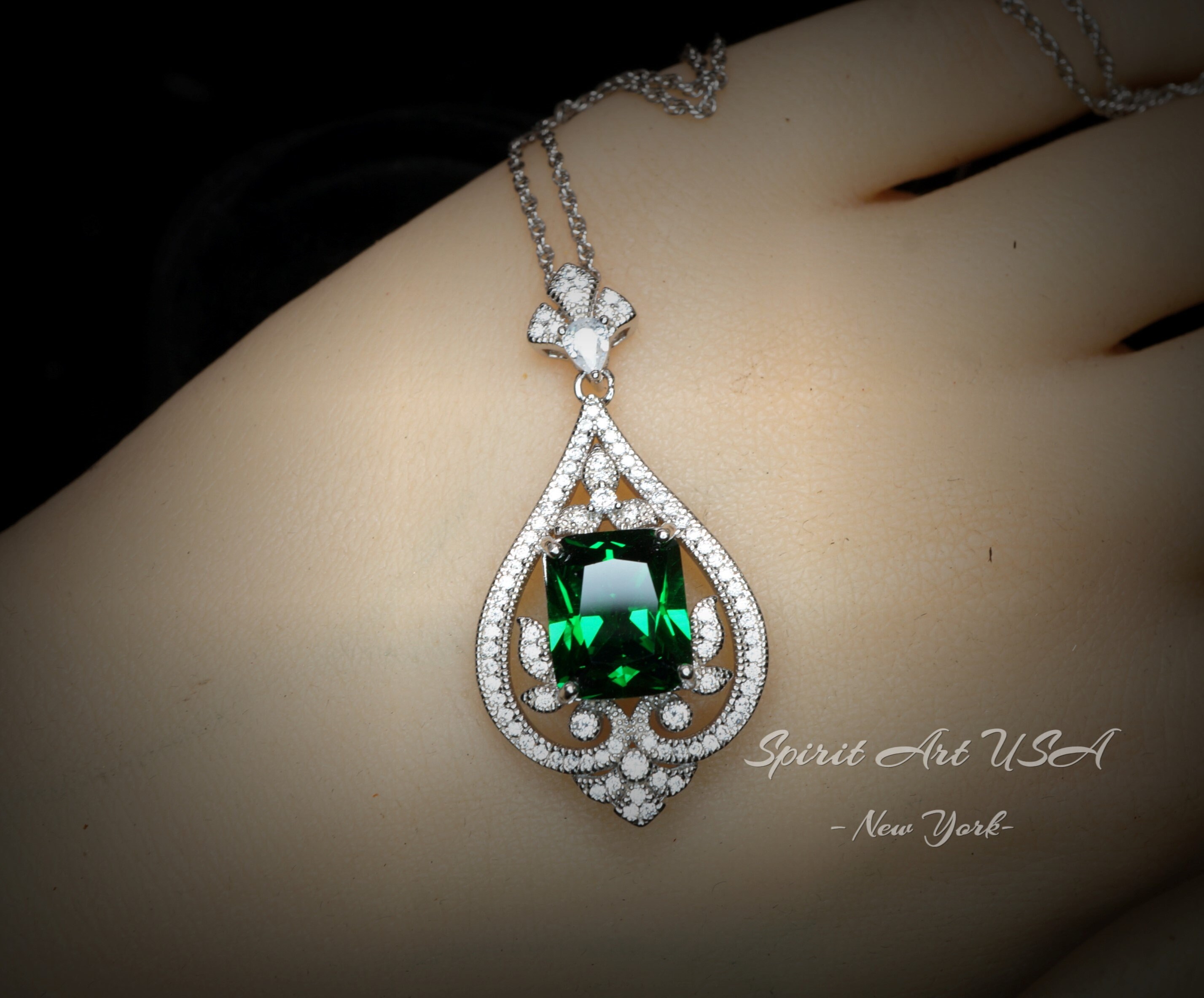Emerald Necklace Diamond Royal Spirit Flower Jewelry 5 Ct Radiant Cut Created Emerald Pendant 18KGP Sterling Silver Emerald Jewelry 985 Etsy UK