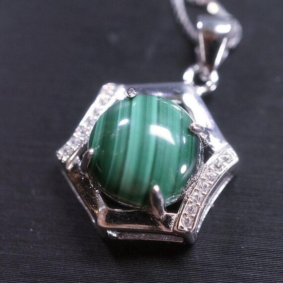 Genuine Malachite Necklace Silver - 925 Sterling Silver Green Malachite Pendant ,  Geometric Hexagonal Malachite  Jewelry #137