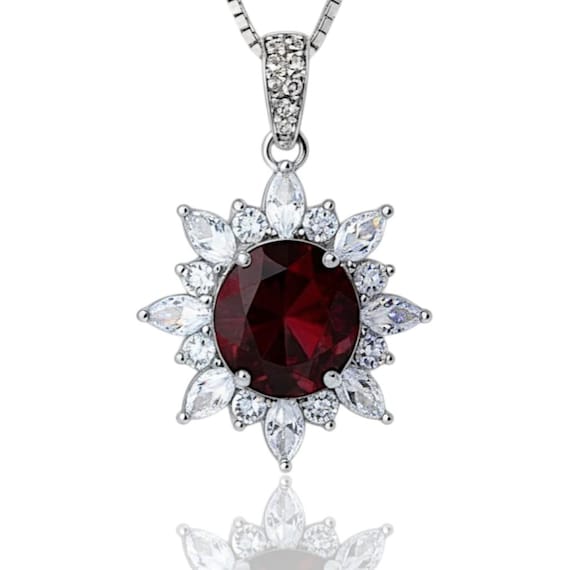 Sterling Silver Red Ruby Necklace 8mm 2CT Pigeon's blood Ruby Pendant 18k @ Sterling silver July Birthstone #1135